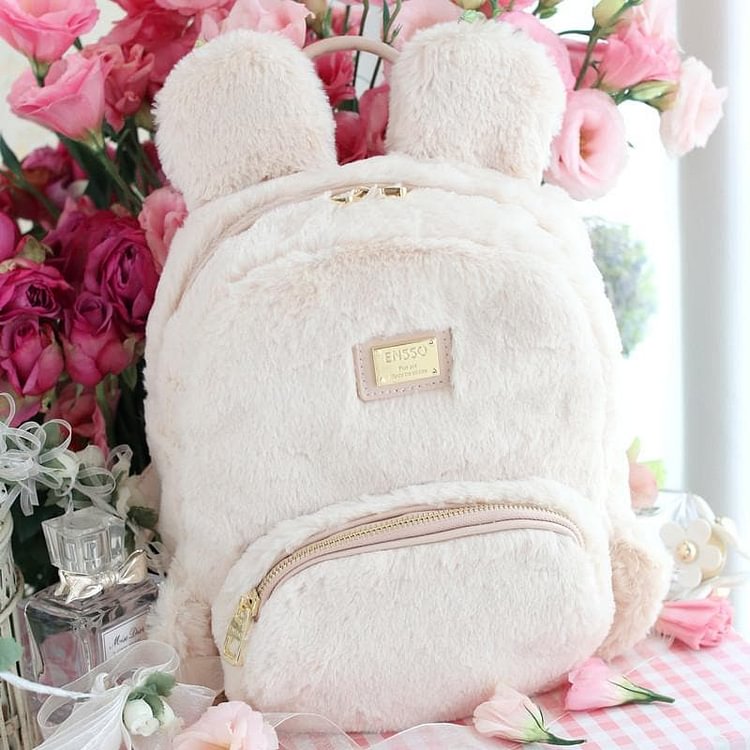 Beige Kawaii Fluffy Bunny Backpack SP179771