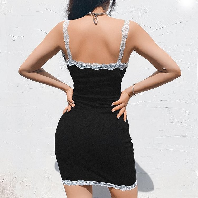 Sleeveless V-Neck Lace Trim Mini Bodycon Dress GH203