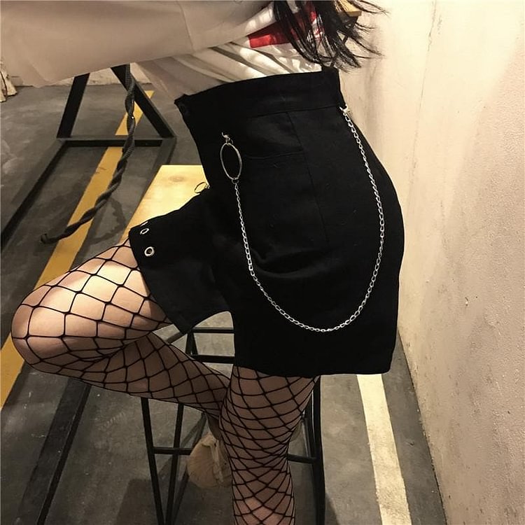 Black Retro Chic Punk Ring Skirt SP1811765