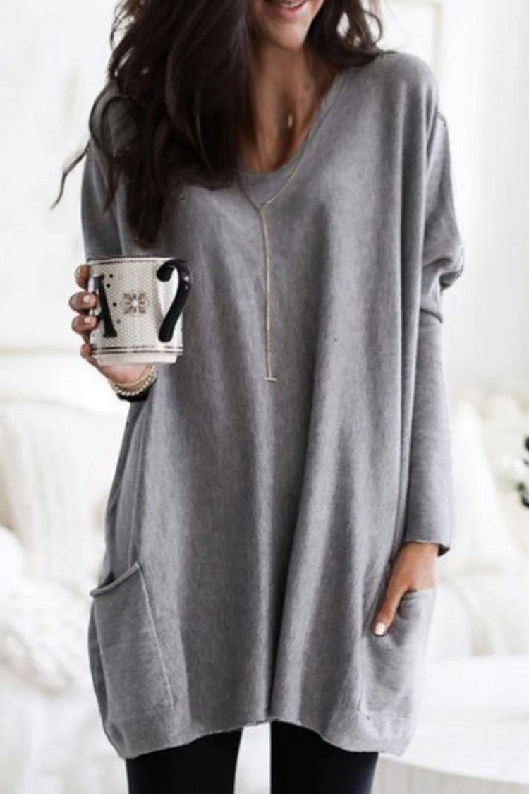 Casual Solid Patchwork Pocket V Neck Tops(3 Colors) - Life is Beautiful for You - SheChoic