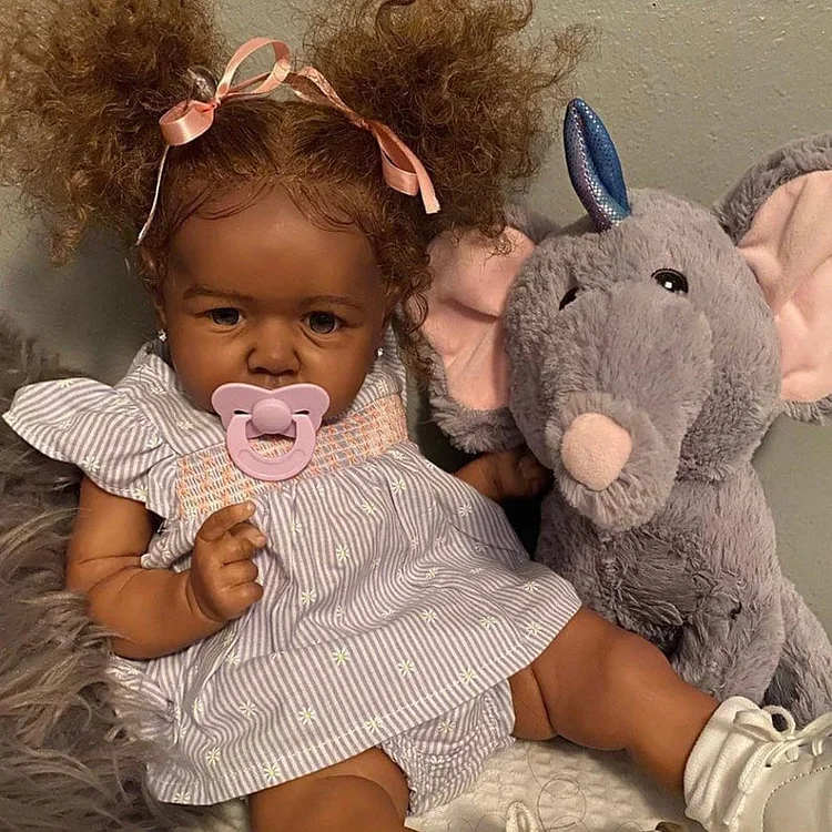 [New Type of Adoption]12" African American Baby Doll Girl Nellie with Hand-Rooted Curly Brown Hair and Precious Gift