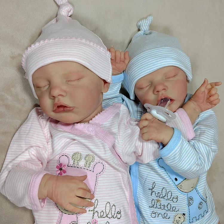  17'' Reborn Twins Fionn and Devorah, Silicone Vinyl Simulation Boy and Girl Reborn Baby Doll - Reborndollsshop®-Reborndollsshop®