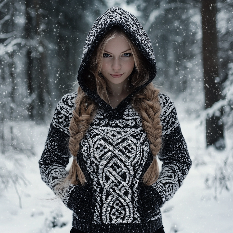 Women's Viking Totem Celtic Knot Vintage Pocket Hooded Sweater