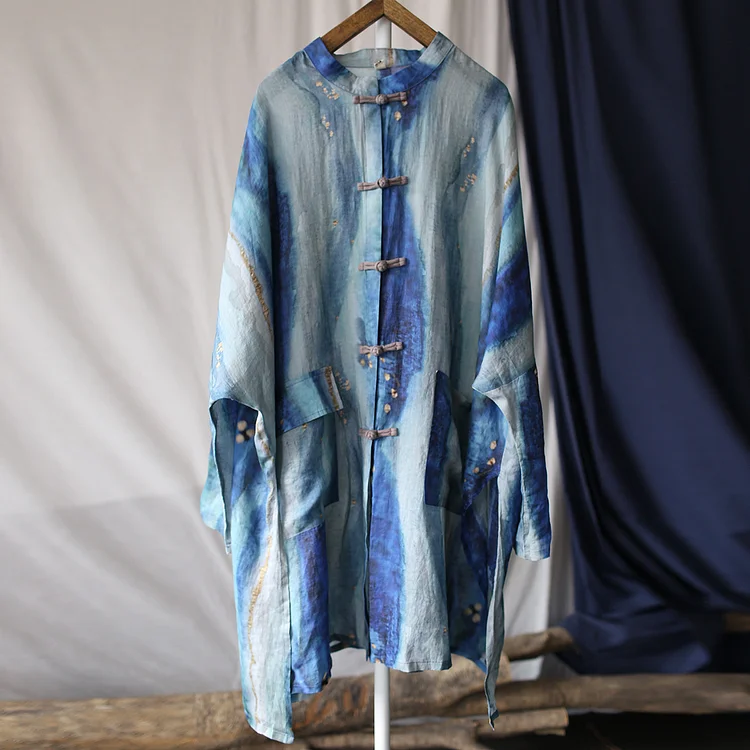 Ethnic Style Ramie Dyed Long Sleeve Outerwear