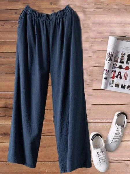 Cotton-blend Casual Solid Pants socialshop