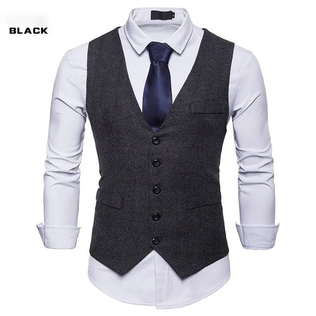 Fashion Suit Vest Men Formal Dress Vest Colete Masculino Herringbone Gilet Fitness Sleeveless Jacket Wedding Waistcoat Men XXL