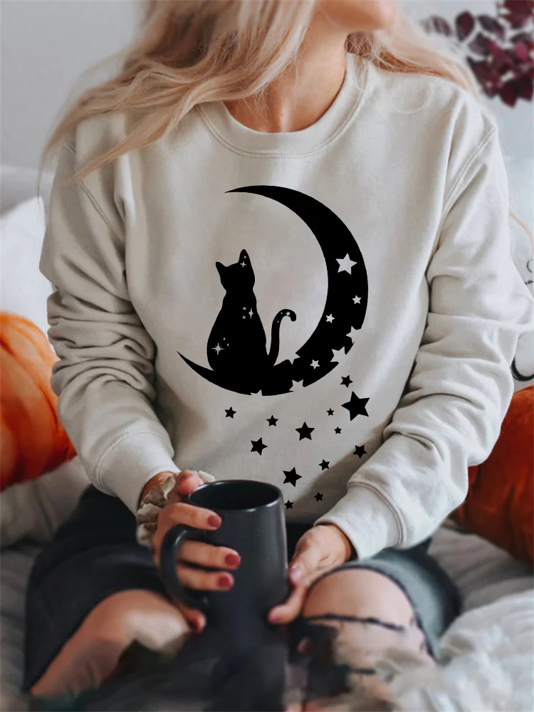 Halloween Black Cat On The Moon Sweatshirt