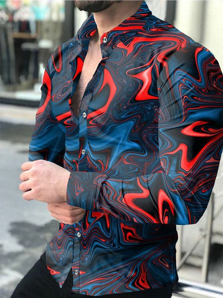 Color fashion casual corrugated printed long sleeve shirt