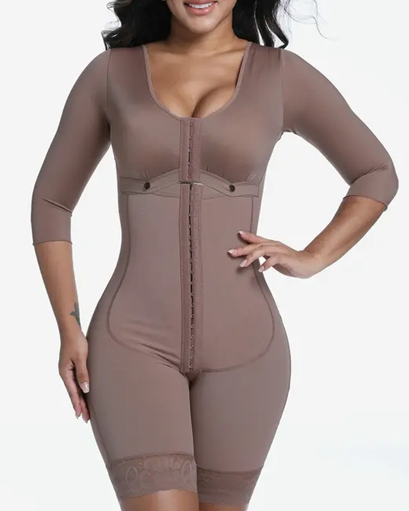 Women's Shaping Bodysuit Long Sleeves Front Button Design Powerful Waist Slimming Hip Lifting (Pre-sale)