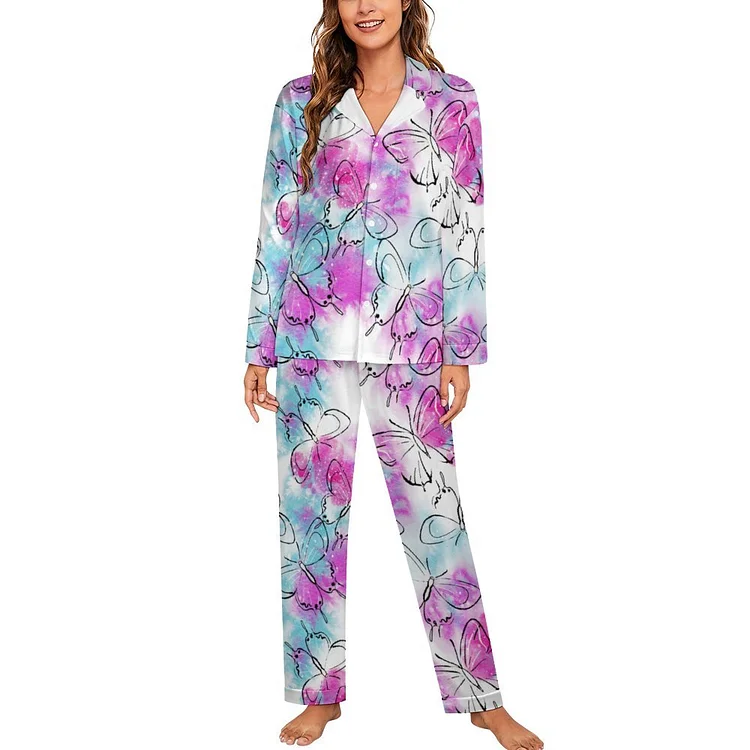Personalized Women's Long Sleeve Sleepwear Button Down Soft Cotton Pajamas Set