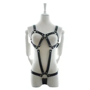 pornhint Pornhint PU Leather Sexy Body Harness Bra Cage Catsuit Lingerie Corset Cupless Teddy Punk