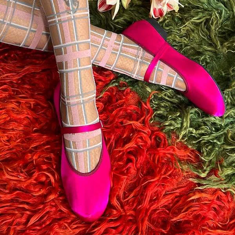 Women's Hot Pink Satin Round Toe Comfortable Ballet Flats |FSJ Shoes