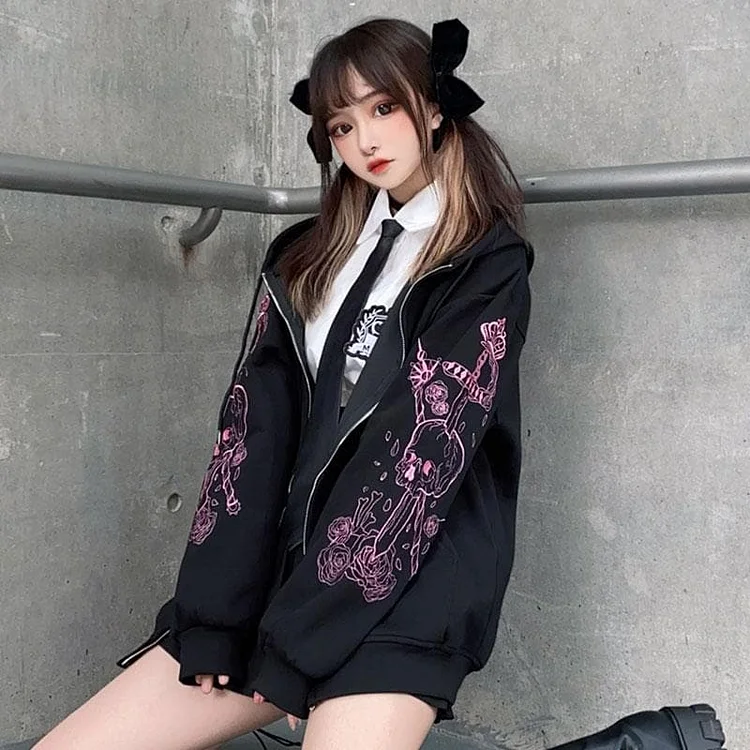 Embroidery JK Zipper Hooded Coat SP133