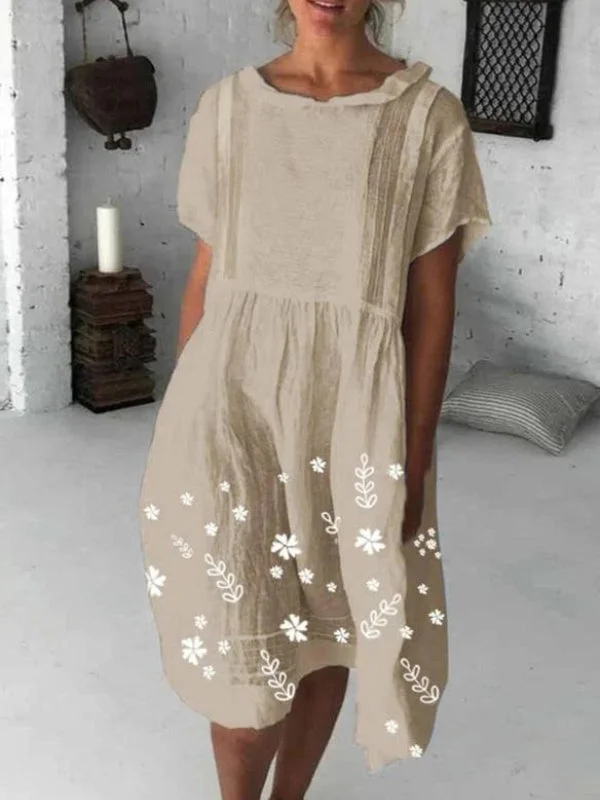 Women's Short Sleeve Flower Print Dress