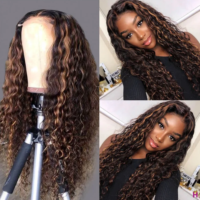 Secure & Easy to Handle Honey Brown Highlight 27 Curly Headband Wig