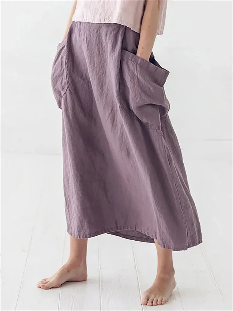 Big Pockets Casual Flowy Linen Cotton Skirt