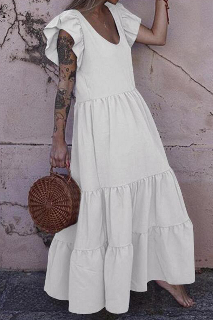 Casual Solid Split Joint Flounce Cake Skirt Dresses(3 Colors) - Life is Beautiful for You - SheChoic