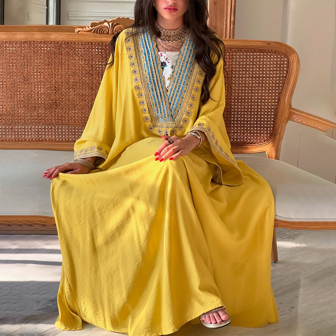 Womens Middle Eastern Solid Color Casual Jalabiyas Dress