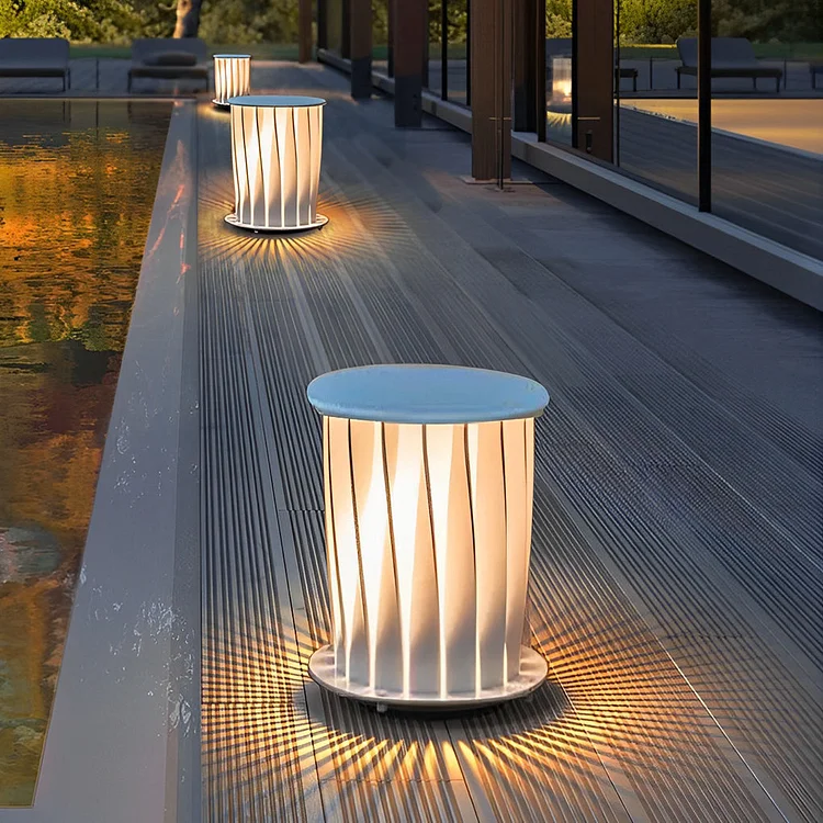 Twisted Metal Lantern LED Waterproof White Modern Solar Lawn Lights - Appledas