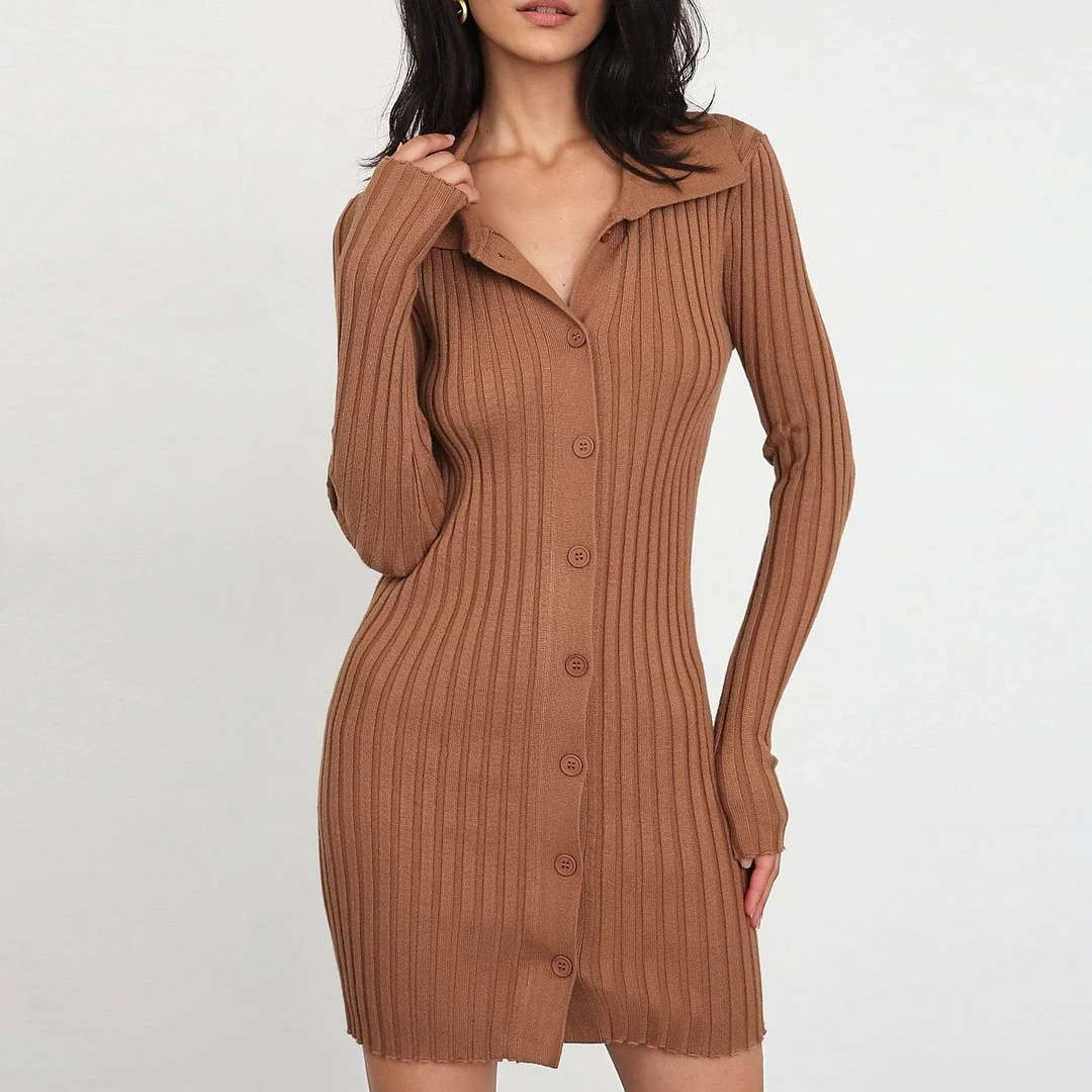 Emmanuella Chocolate Bodycon Sweater Dress