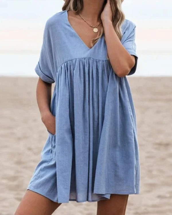 casual v neck daily fashion pleated mini dresses p342724