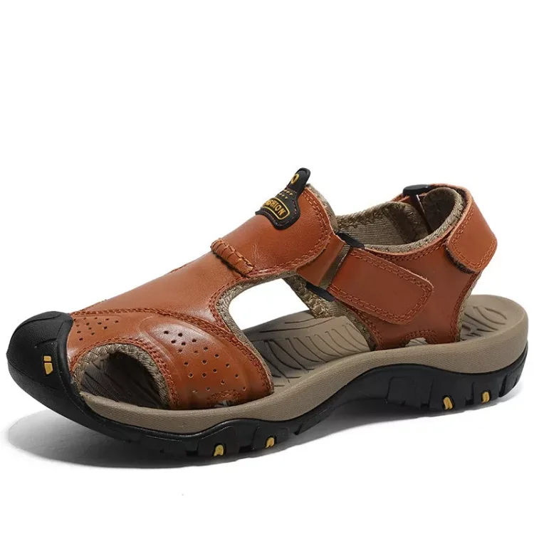 Mens Gladiator Beach Sandals - Genuine Leather - Comfort Support
