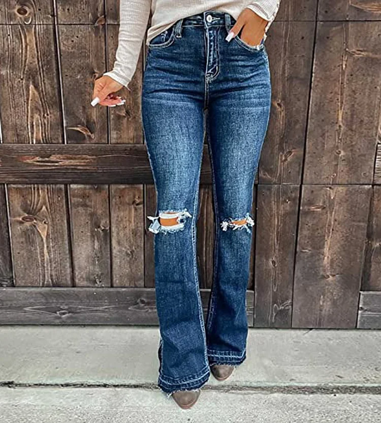 Distressed Patchwork Straight Jeans