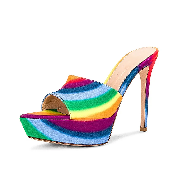 Women's Multicolor Pointed Toe Platform Mules with Stiletto Heel |FSJ Shoes