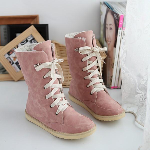 VCSHOES Flat Leisure Thick Lace Up Snow Short Boots
