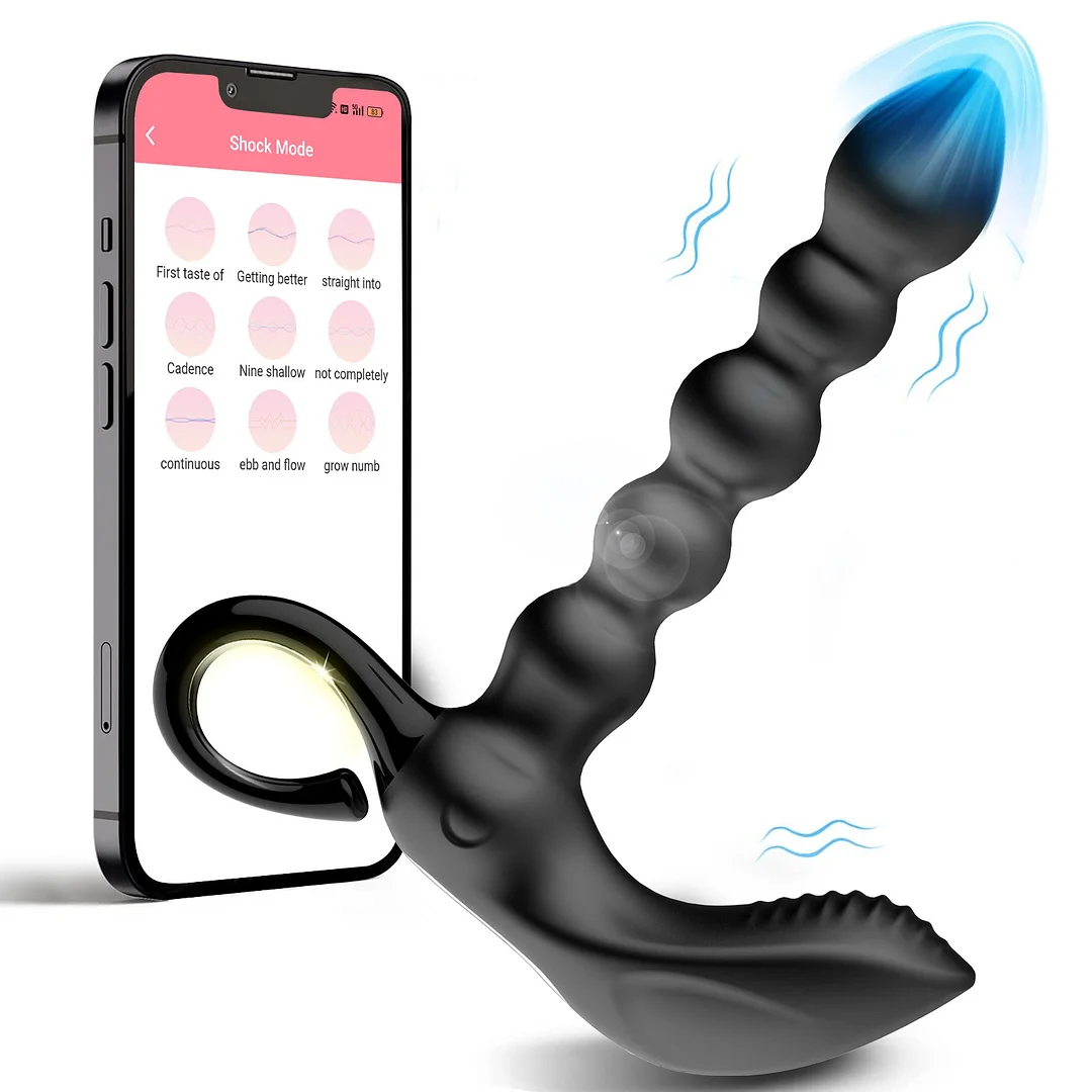 App Remote Control Handheld 9 Frequency Vibration Anal Beads - Rose Toy