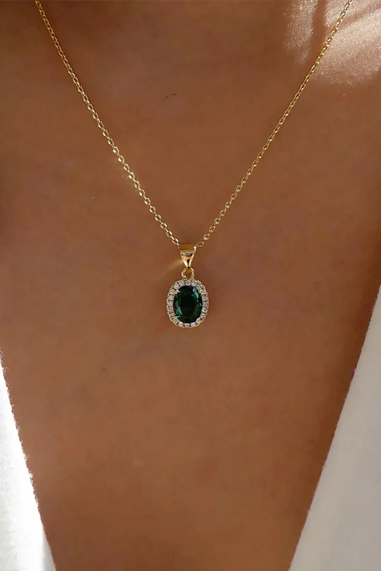 Crystal Gem Drop Shaped Pendant Alloy Necklace-Green