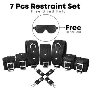pornhint Pornhint 7pcs Bondage BDSM Cowhide Leather Restraints Set with Hog tie and Free Genuine Leather Blindfold for Fetish Play Sex & Couples Fun Sextoys