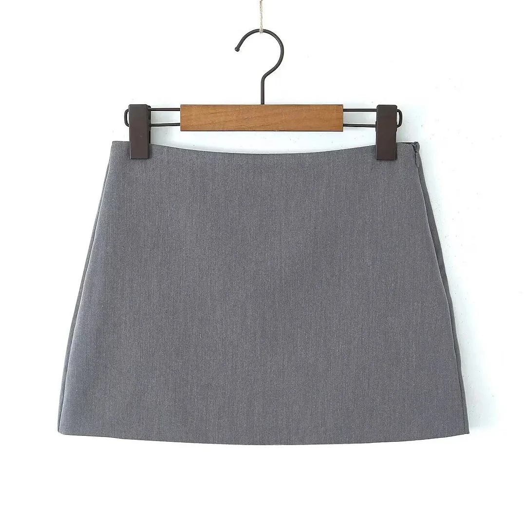 Tlbang Sexy Women High Waist Side Zipper Gray Package Hip Mini Skirt