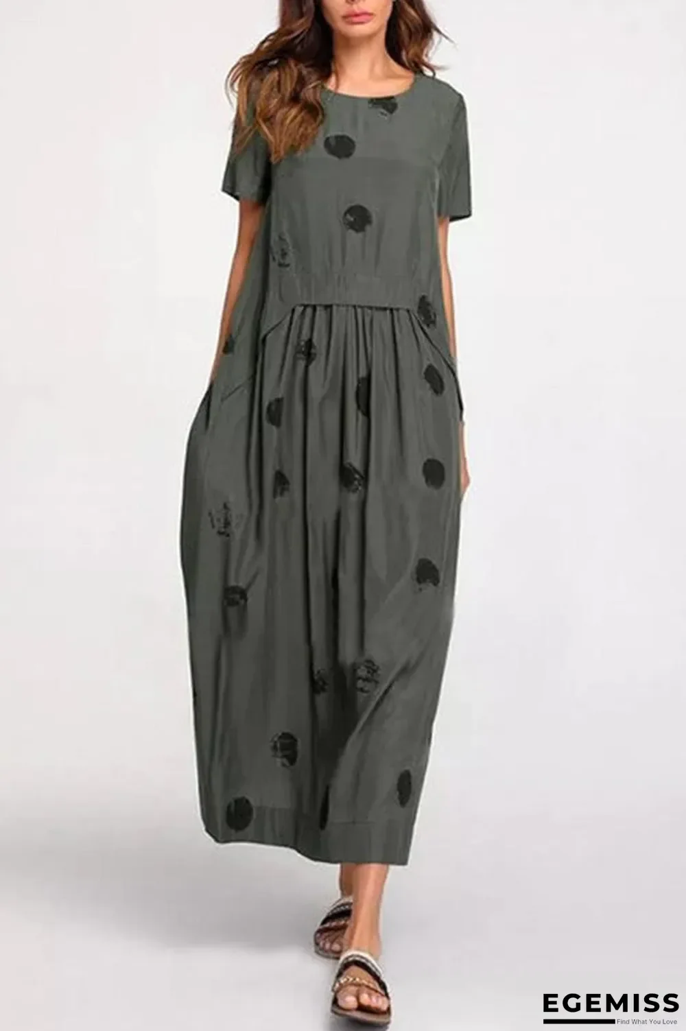 Polka Dots Print Paneled Pleated Casual Midi Dress | EGEMISS
