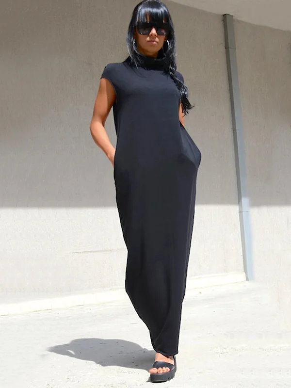 Original High-Neck Pure Color Maxi Dress