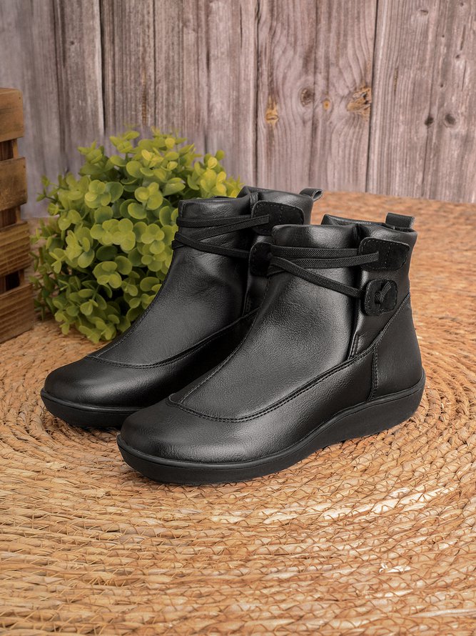 Braided strap flat top heel boots