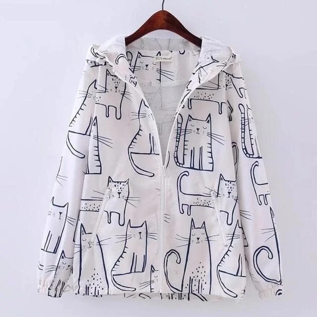 Black/White Kawaii Cat Pot Hoodie Coat SP14505