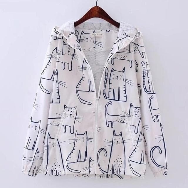 Black/White Kawaii Cat Pot Hoodie Coat SP14505