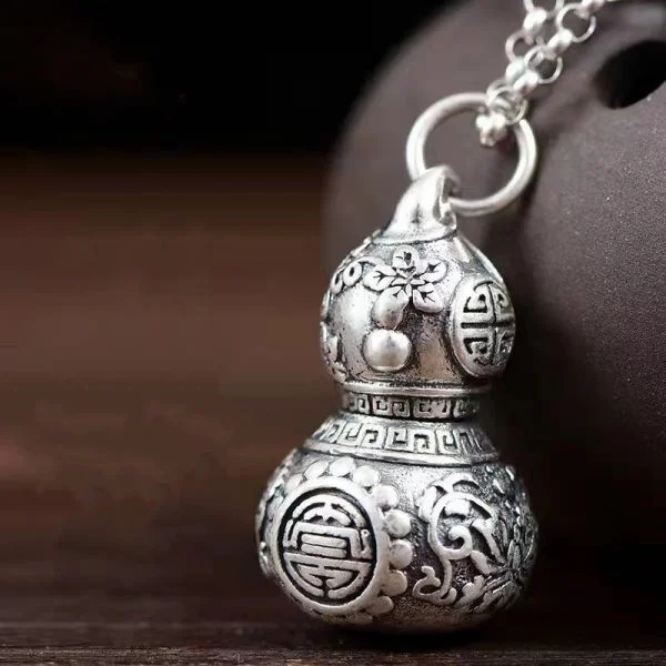 Sterling Silver Vintage Calabash FengShui Pendant Necklace