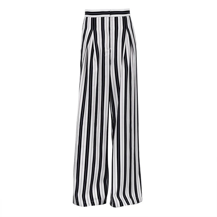 Women's black and white striped wide leg 2023 new casual slimming high waisted loose drape pants for women_ ecoleips_old