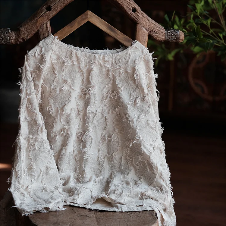 Versatile Cotton Linen Tassel Long Sleeve Blouse