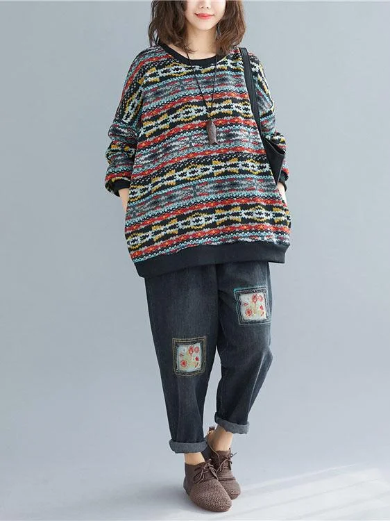 Retro Colorful Striped Warm Roomy Sweater
