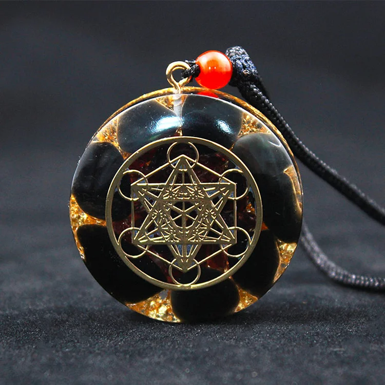 Obsidian Metatron's Cube Symbol Necklace