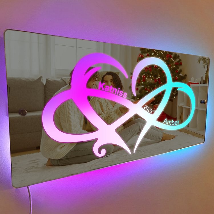 Personalized Mirror Light Custom 2 Names & Year Mirror Wall Decorations Infinity Love Couple Gifts