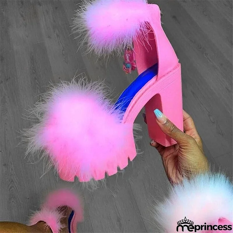Fashion Fluffy Chunky Heel Pumps Sandals for Women