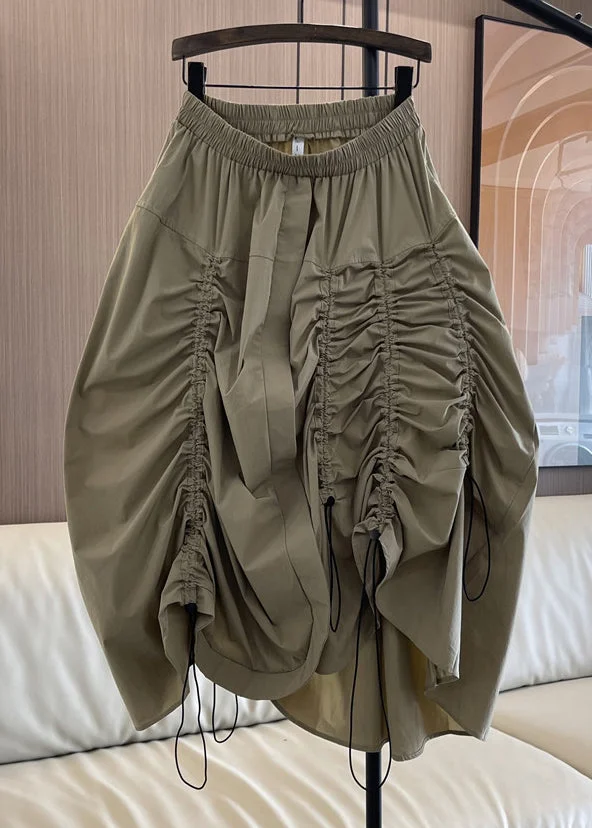 Loose Khaki Drawstring Elastic Waist Cotton Skirt Summer