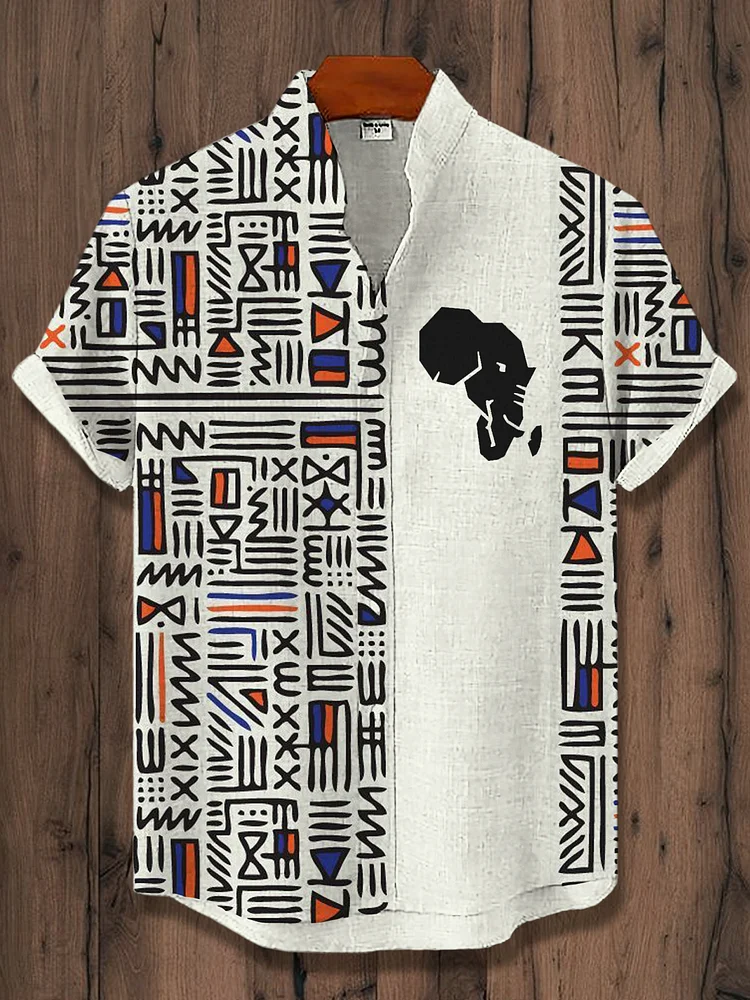 Men's Vintage African Elephant Totem Patterns Casual Shirt