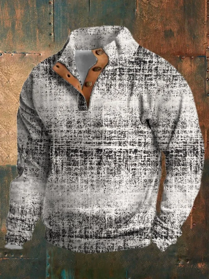 Men's Vintage Print Buttoned Sweatshirt