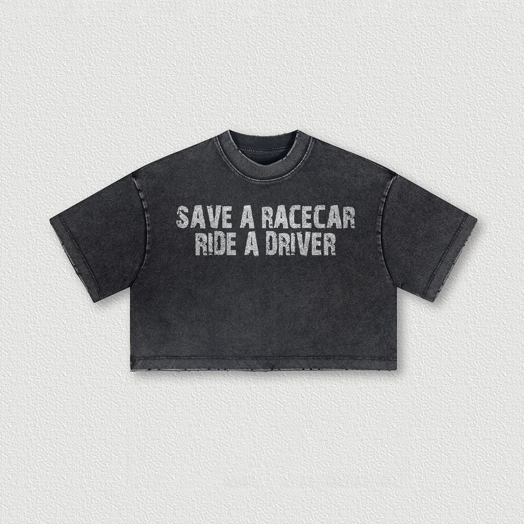 Save A Racecar Ride A Driver Washed Women's Cropped Top - Devcarry