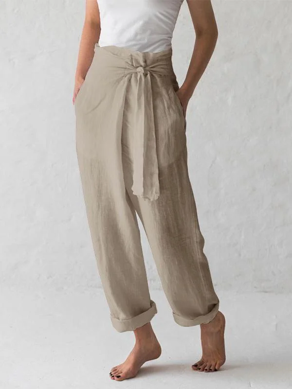 Solid Color High Waist Pleated Casual Pants